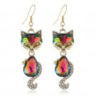 Beautiful Retro Color Crystal Cat Dangle Earrings-A Must For Every Cat Lover!!!