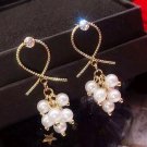 Beautiful Fashion 925 Silver Post Knotted Elegant Pearl Dangle Earrings