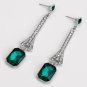 Beautiful Long Upscale Modern Green Crystal Dangle Earrings