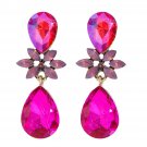 Beautiful Fashion Double Drop Flower Hot Pink Color Crystal Earrings