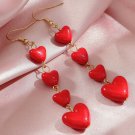 Beautiful Fashion Cherry Red Love Hearts Long Dangle Earrings