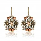 Beautiful Fashion Small Vintage Huggy Crystal & Pearl Flower Earrings