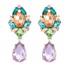 Beautiful Fashion Large Trendy Spectacular Crystal Dangle Earrings-Multi