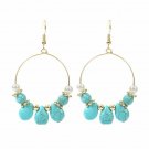 Beautiful Handmade Teardrop Turquoise Stone Big Circle With Pearls Earrings