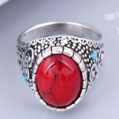 Beautiful Handmade Red Turquoise Classic Unisex Tibetan Silver Ring - 4 sizes