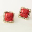 Beautiful Fashion Charming Turquoise & CZ Square Earrings - Red
