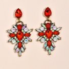 Exquisite Glitter Dark Red & AB Clear Crystal Cascade Earrings