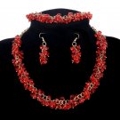 Magnificent Top-End 3 pc Natural Stone Red Coral With Crystal Necklace Set Magnificent Top-End 3 pc Natural Stone Red Coral With Crystal Necklace Set