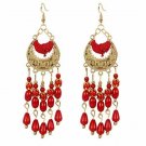Beautiful Fashion Bohemian Crescent Red Lucite Tassel Chandelier Earrings