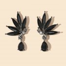 Beautiful Fashion Retro Frosty Wind Black Lucite With Clear Crystal Earrings