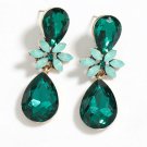 Beautiful Fashion Double Drop Flower Green Color Crystal Earrings