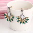 Beautiful Fashion Vintage Fan Green/Yellow Rhinestone Earrings