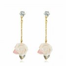 Unique & Beautiful Victorian Era Three-Dimensional Long Rose Earrings-White Unique & Beautiful Victorian Era Three-Dimensional Long Rose Earrings-White