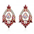 Sensational Red Marquise Shaped Crystal Flowers Cascade Glitter Earrings