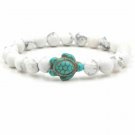 Unique Natural Energy Stone Healing White Turquoise With Blue Turtle Bracelet