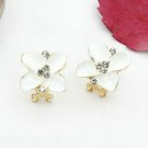 Beautiful Fashion White Flower With Clear CZ Stud Earrings