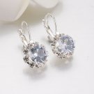 Silver Tone Leverback Round Clear Crystal Earrings