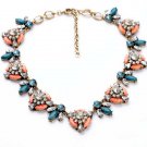 Gold Tone Vintage Look Necklace with Blue & Clear Rhinestone Gold Tone Vintage Look Necklace with Blue & Clear Rhinestone