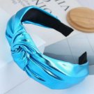 Hot Fluorescent Blue Color Knotted Turban Pu Fabric Wide Headband