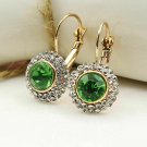 Classic "Hot Moon River" Golden Tone Leverback Green Crystal Earrings