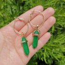Retro Green Stone Hexagonal Pillar Pendant Gold Tone Earrings Retro Green Stone Hexagonal Pillar Pendant Gold Tone Earrings
