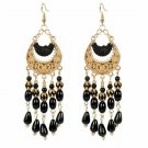 Beautiful Fashion Bohemian Crescent Black Lucite Tassel Chandelier Earrings