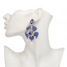 Impressive Large Magical Retro Blue Flower With CZ & Pearls Earrings Impressive Large Magical Retro Blue Flower With CZ & Pearls Earrings
