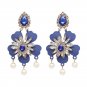 Impressive Large Magical Retro Blue Flower With CZ & Pearls Earrings