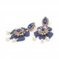 Impressive Large Magical Retro Blue Flower With CZ & Pearls Earrings