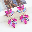 Stunning & Beautiful Double Flowers  Rose/Red/Purple Color Crystal Long Earrings