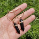 Retro Black Stone Hexagonal Pillar Pendant Gold Tone Earrings