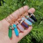 Retro Black Stone Hexagonal Pillar Pendant Gold Tone Earrings
