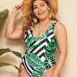 Sharp Fashion Green Leaf Sexy One-Piece Swimsuit-Size L