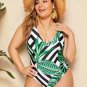 Sharp Fashion Green Leaf Sexy One-Piece Swimsuit-Size L