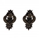 Magnificent Bold Retro Flower Design Black Color Crystal Earrings Magnificent Bold Retro Flower Design Black Color Crystal Earrings