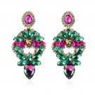 Sensational Green/Hot Pink Marquise Shaped Crystal Cascade Glitter Earrings