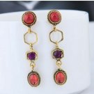 Beautiful Fashion Red Turquoise & Purple/Pink Crystal Dangle Long Earrings Beautiful Fashion Red Turquoise & Purple/Pink Crystal Dangle Long Earrings