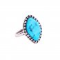 Beautiful Handmade Big Retro Silver Solitaire Turquoise & CZ Ring - Size 6.5