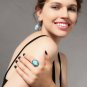 Beautiful Handmade Big Retro Silver Solitaire Turquoise & CZ Ring - Size 6.5
