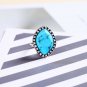 Beautiful Handmade Big Retro Silver Solitaire Turquoise & CZ Ring - Size 6.5