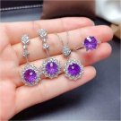 New Firework Sparkling Amethyst Ring Pendant Earring Chain Silver Set New Firework Sparkling Amethyst Ring Pendant Earring Chain Silver Set