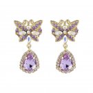 Beautiful Fashion Bohemian Purple Butterfly Teardrop Crystal 925 Post Earrings