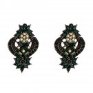 Magnificent Bold Retro Flower Design Green Color Crystal Earrings