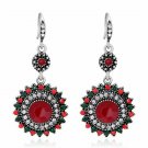 Beautiful Bohemian Retro Lucite & Crystal Amazing Dangle Earrings - Red