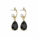 Big Black Color Crystal Teardrop 925 Silver Post Earrings with Pearl & CZ Big Black Color Crystal Teardrop 925 Silver Post Earrings with Pearl & CZ
