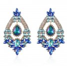 Sensational Blue Marquise Shaped Crystal Flowers Cascade Glitter Earrings