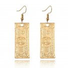 Sharp Golden $100 Bill Hook Dangle Earrings-Attract Big Money To Yourself!