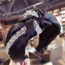 New High-End Boutique Knotted Satin Fabric Wide-Brimmed Headband-Platinum