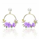 Beautiful Fashion Victorian Era Basket Of Flowers Circle Earrings-Purple