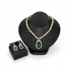 18k Gold Plated Beautiful Necklace & Earrings Jewelry Set - Green Crystal & CZ